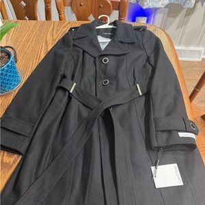 Calvin Klein Black Women's Trench Coat with Belted Waist